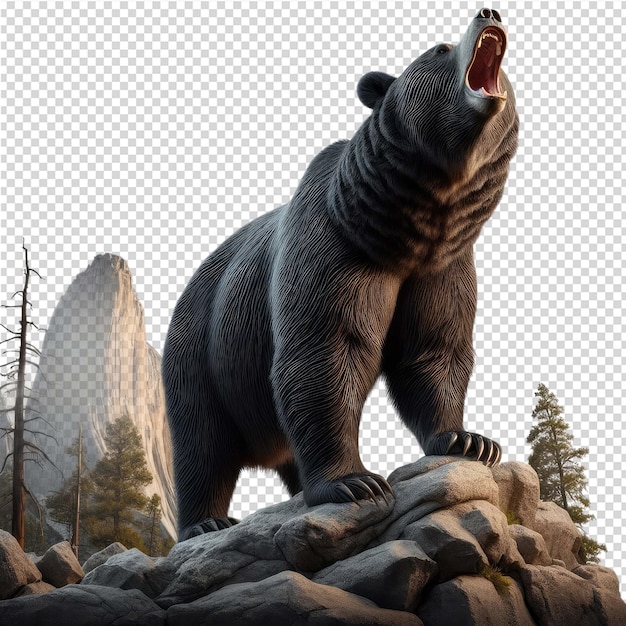 PSD a bear with a sharp teeth stands on a rock