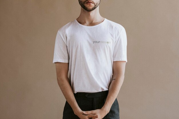 bearded man in a white tee mockup