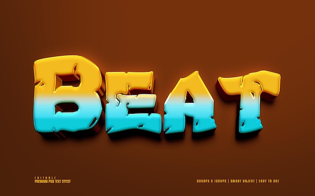 Beat 3d редактируемый премиум текстовый эффект psd