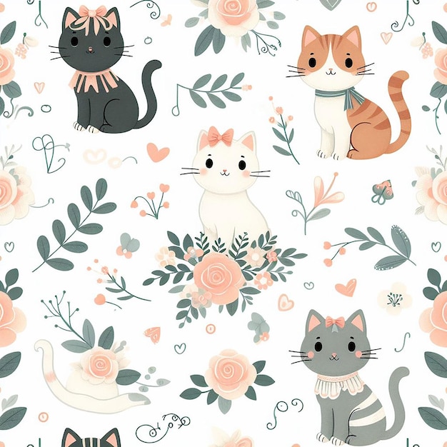 PSD beatiful cat seamless pattern