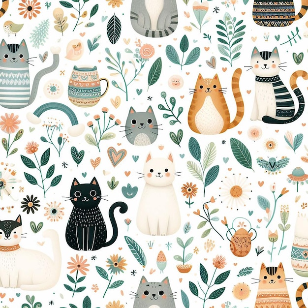 PSD beatiful cat seamless pattern