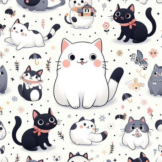 PSD beatiful cat seamless pattern