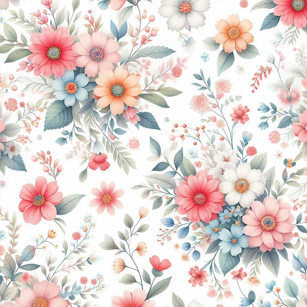 PSD beatiful colorful flower seamless pattern