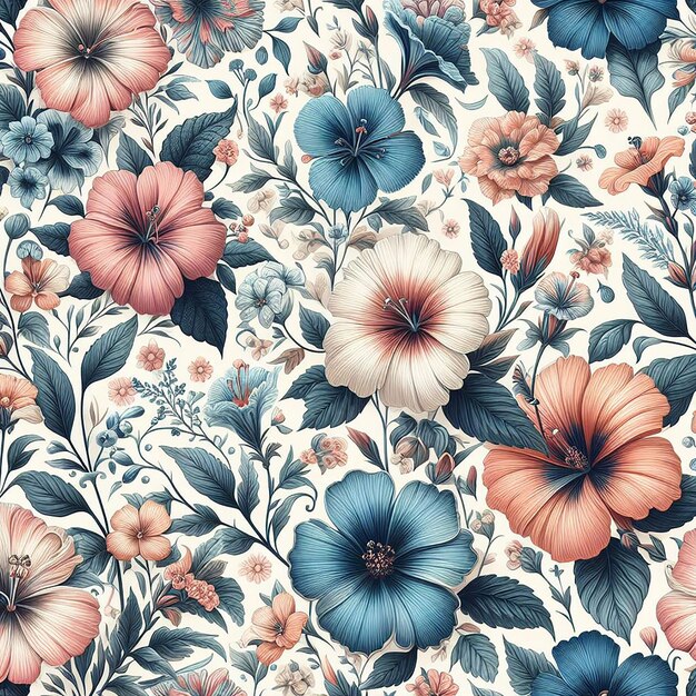 PSD 美しいカラフルな花のシームレスなパターン