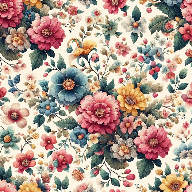 Un bellissimo disegno senza cuciture di fiori colorati