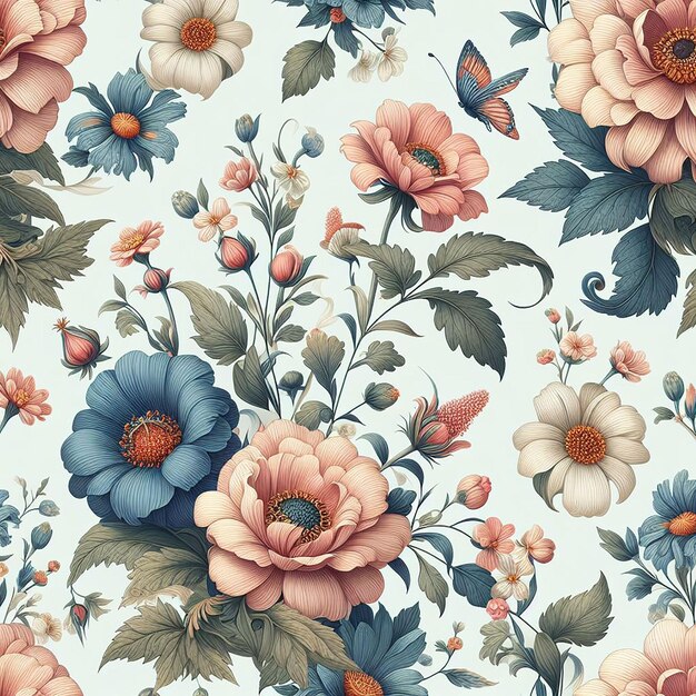 PSD beatiful colorful flower seamless pattern