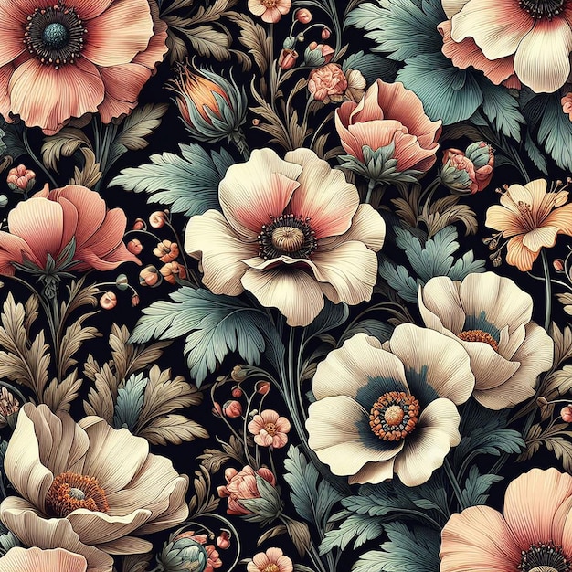 PSD beatiful colorful flower seamless pattern