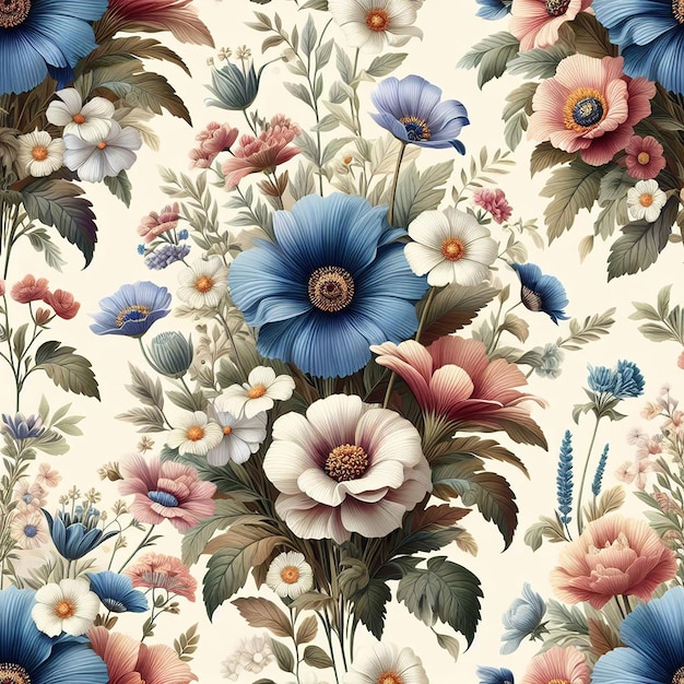 PSD beatiful colorful flower seamless pattern