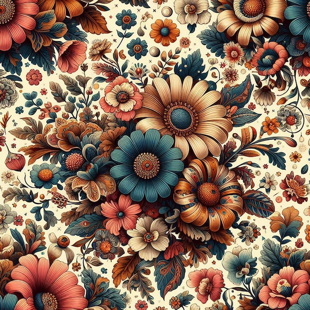 PSD beatiful colorful flower seamless pattern