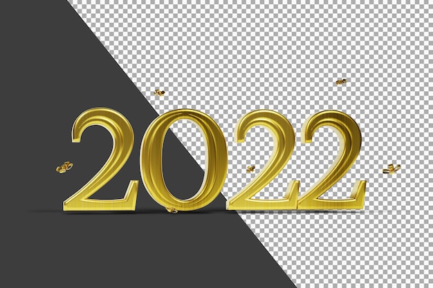 PSD bellissimo numero 2022 con rendering 3d di colore dorato isolato