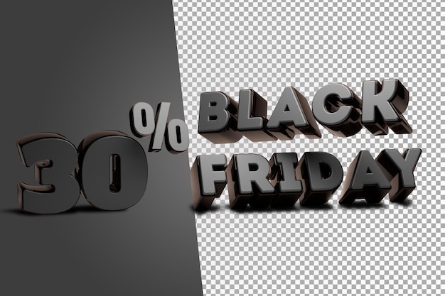 PSD bellissimo rendering 3d del black friday del 30 percento isolato