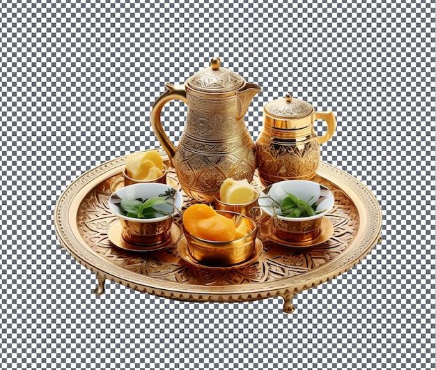 PSD beautiful arabic tea set isolated on transparent background