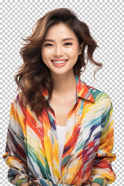 PSD beautiful asian woman wearing colorful shirt isolated on transparent