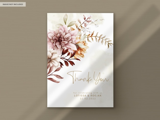 PSD beautiful autumn floral wedding invitation card template