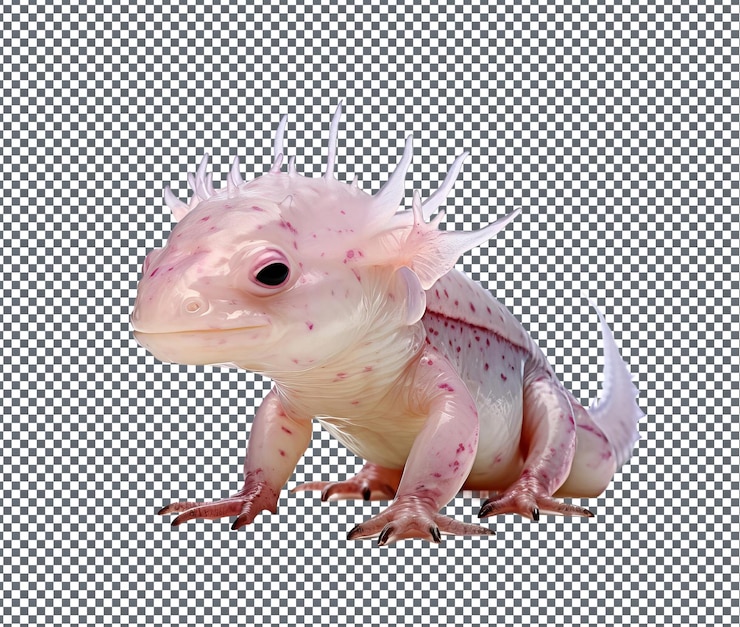 PSD 美麗的阿克索洛特 (axolotl) 孤立在透明的背景上