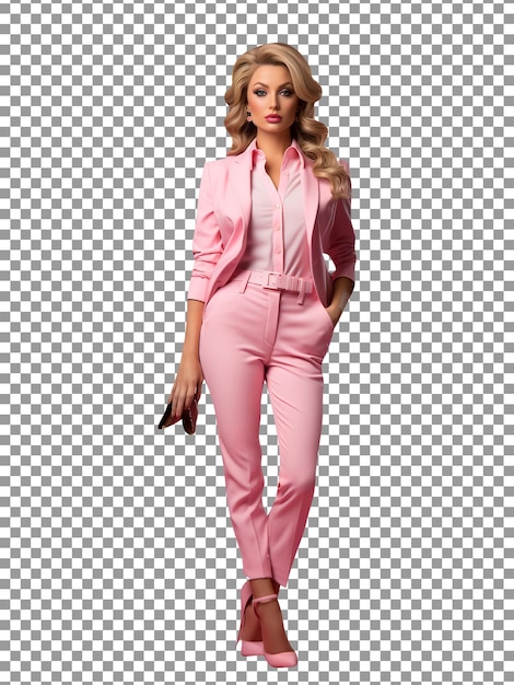 PSD beautiful barbie wearing pink cloth isolated on transparent background