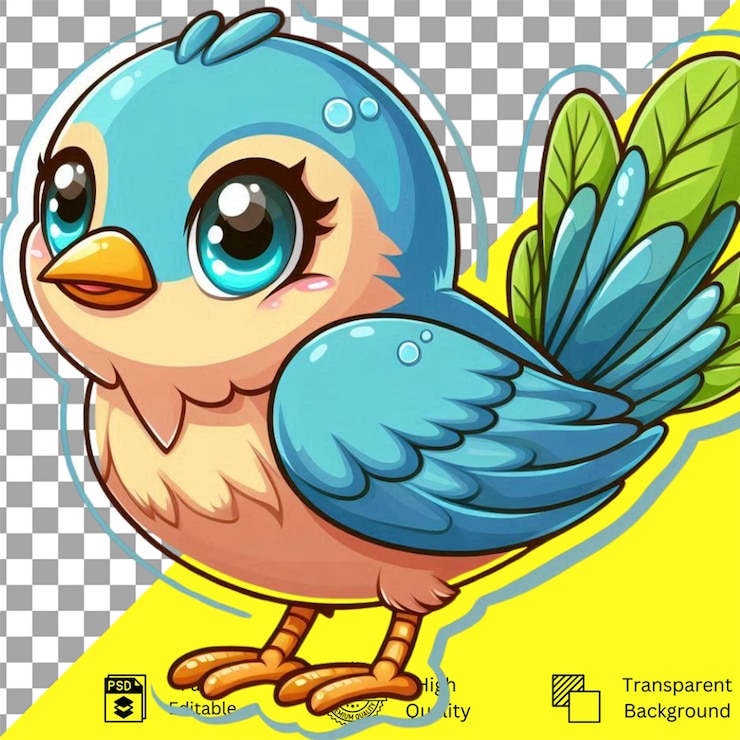 PSD beautiful bird cartoon sticker