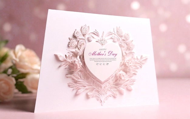 PSD beautiful blank mothers day greeting card with floral invitation square white paper design