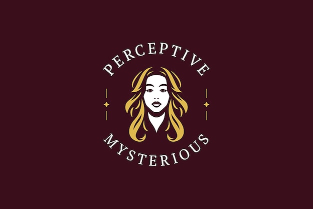 Beautiful blonde woman portrait golden stars decor element minimal logo design template flat
