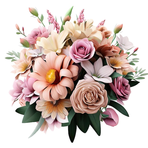 Beautiful bouquet of flowers isolated flowers illustrationgift box generative ai