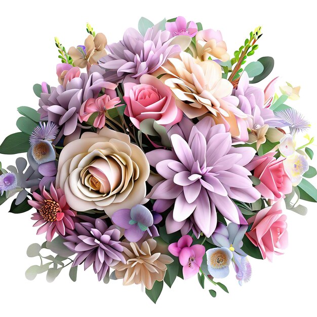 PSD beautiful bouquet of flowers isolated flowers illustrationgift box on white background birthday wedd