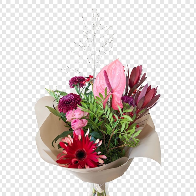 beautiful bouquet with pink anthurium red gerbera and various flowers