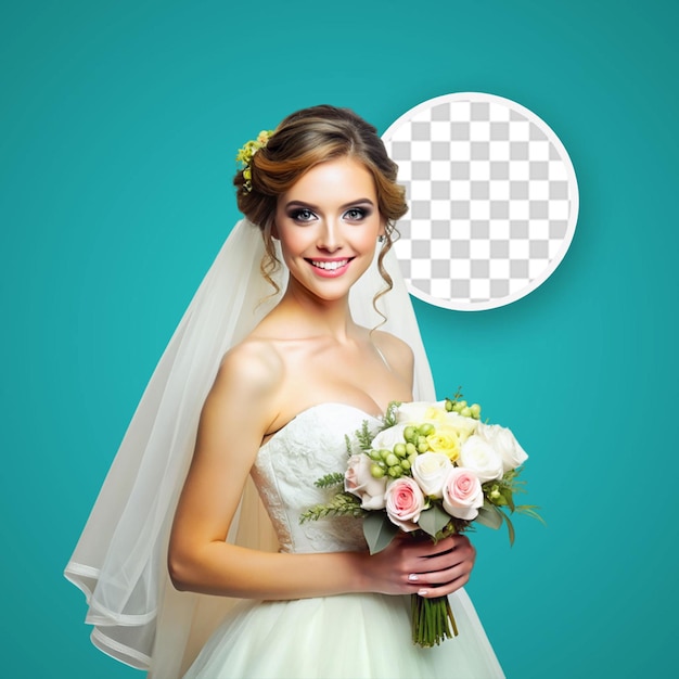 PSD bella sposa con un bouquet