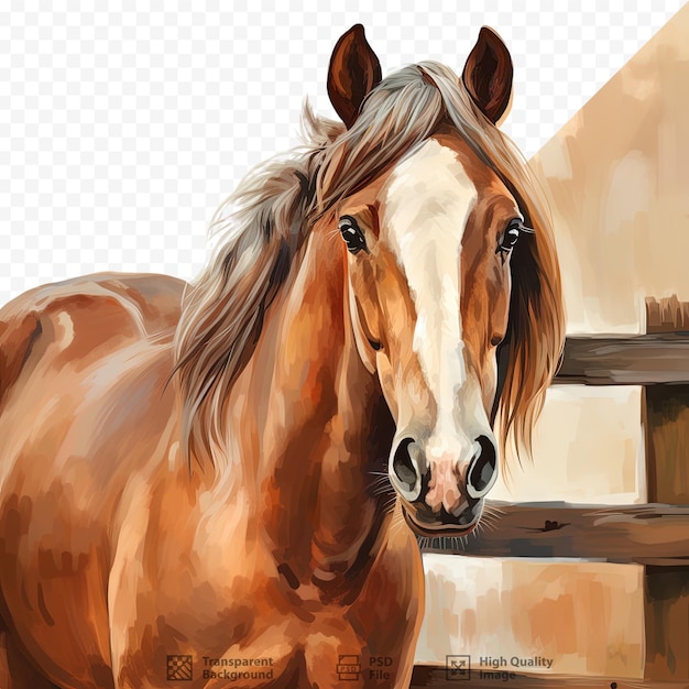 PSD bellissimo cavallo dalla criniera marrone in piedi nel paddock