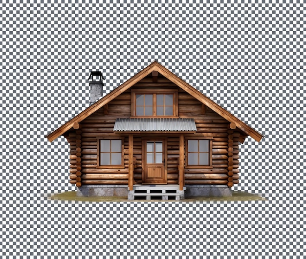 PSD beautiful brown wooden home house cottage log cabin chalet hut isolated on transparent background