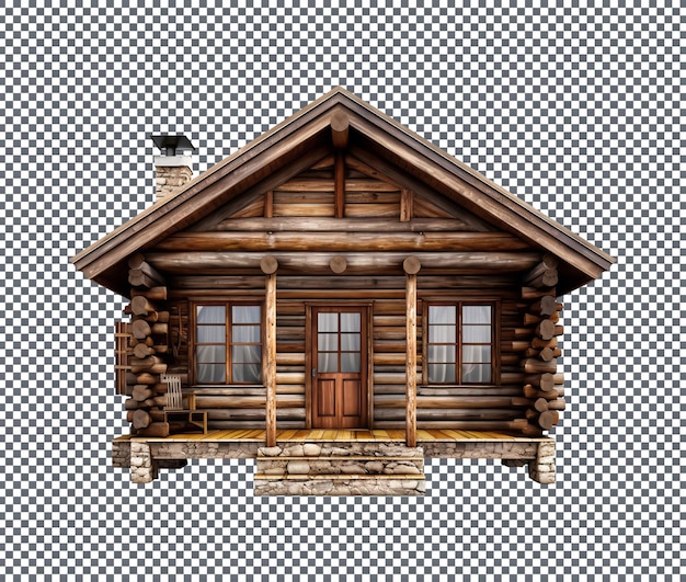 PSD beautiful brown wooden home house cottage log cabin chalet hut isolated on transparent background