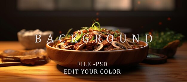 PSD beautiful bulgogi dish on wooden table