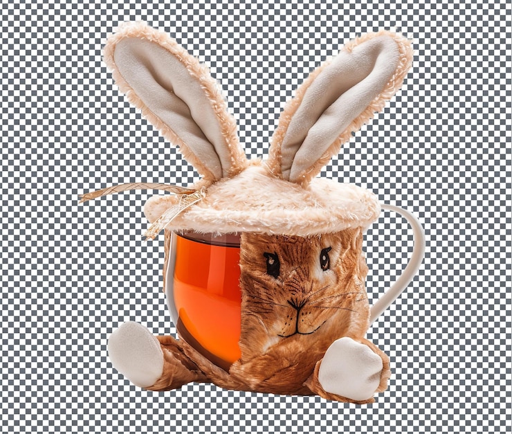 PSD beautiful bunny ear shaped tea isolated on transparent background