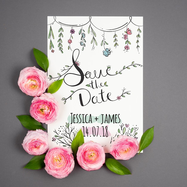 Mockup bella carta con rose