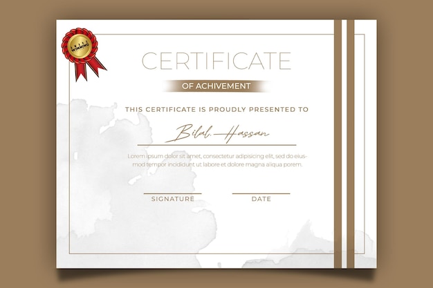 Beautiful certificate template with watercolor splashes