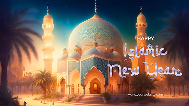 PSD beautiful charming mosque illustration for islamic new year immerse in the spirit of imagination