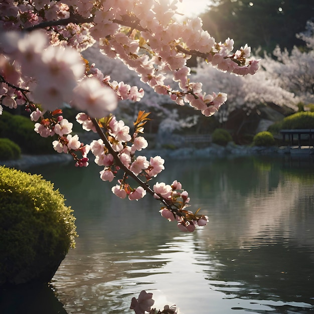 Bellissimo paesaggio del giardino dei fiori di ciliegio