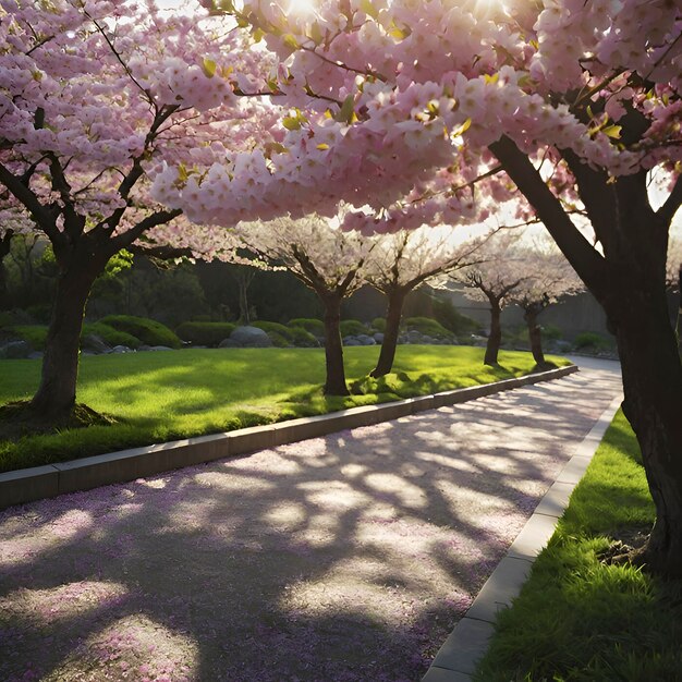 PSD beautiful cherry blossom garden landscape