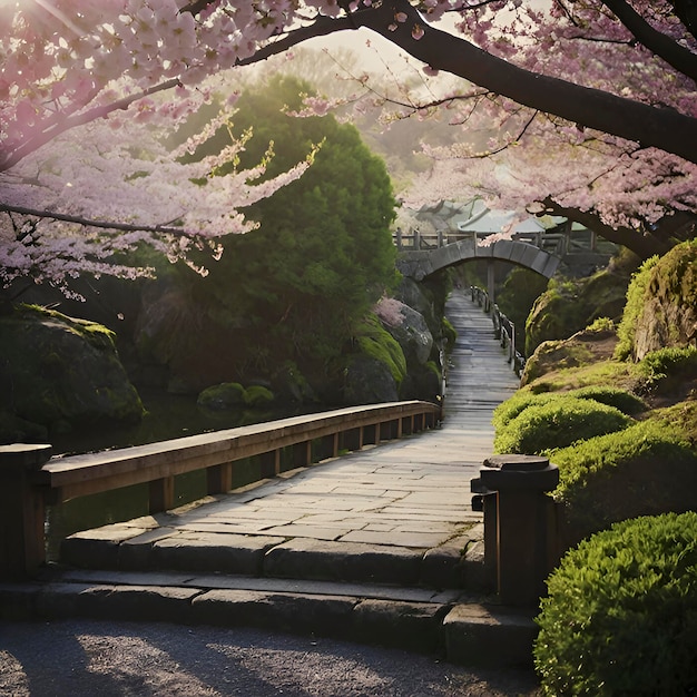 PSD beautiful cherry blossom garden landscape