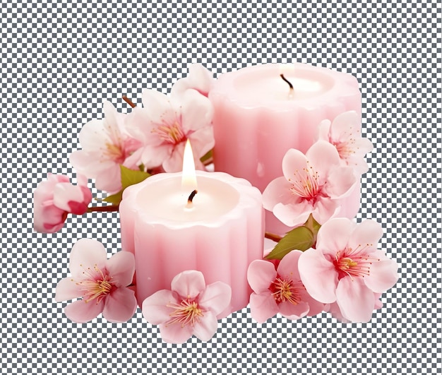PSD Красивые свечи с ароматом вишневых цветов, изолированные на прозрачном фоне