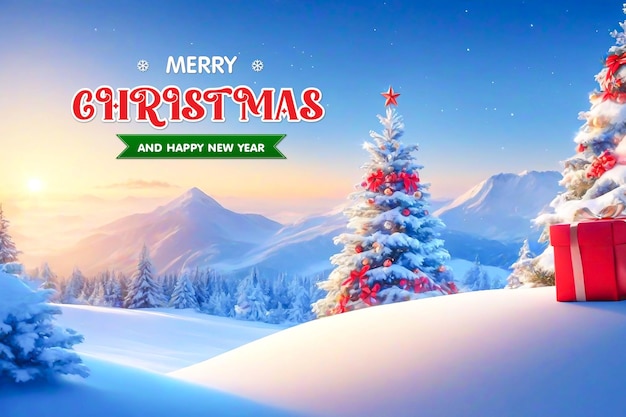 PSD プレゼントとクリスマスツリーの美しいクリスマス風景の背景