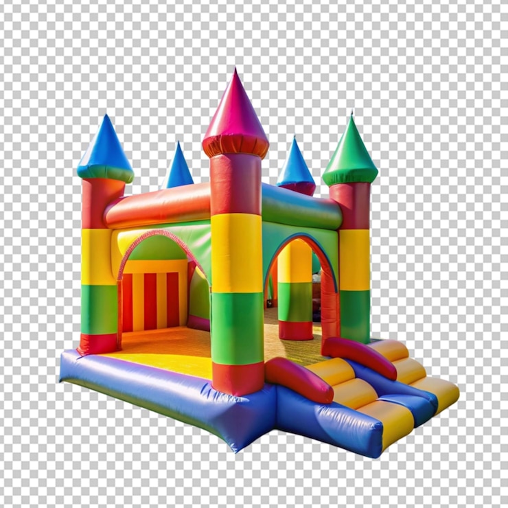 PSD beautiful colorful inflatable castle in a garden transparent background