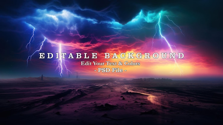 PSD beautiful colorful lightning strikes in dramatic sky view ai generated image