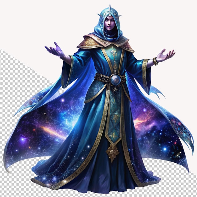 PSD beautiful cosmic sorcerer on transparent background