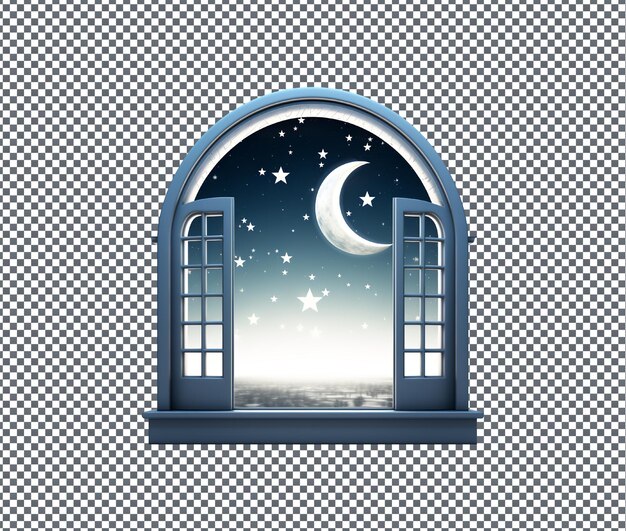 Beautiful crescent moon and mosque window isolated on transparent background