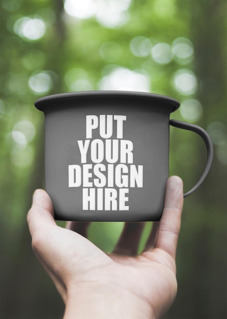 PSD beautiful cup in the forest mockup