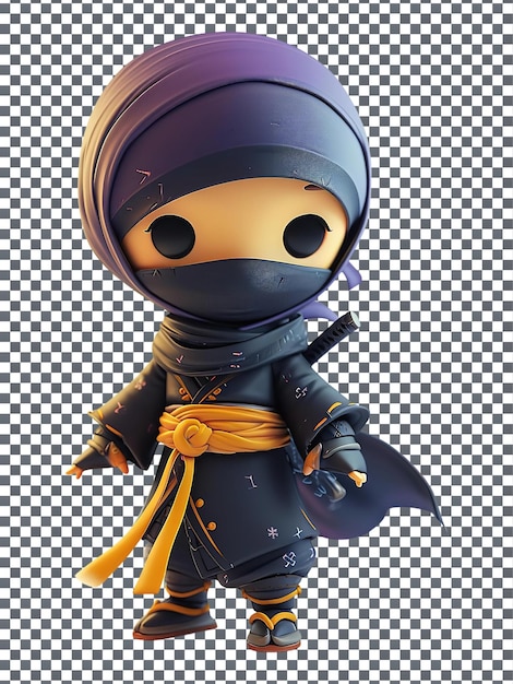 Beautiful and cute ninja cartoon isolated on transparent background