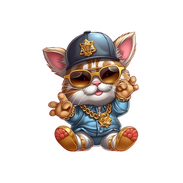 PSD beautiful decorated cat cartoon icon sticker