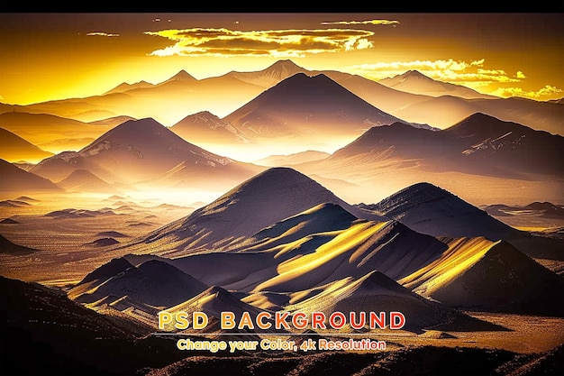 PSD beautiful desert at sunrise on mountain landscape background