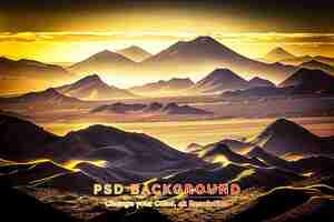 PSD beautiful desert at sunrise on mountain landscape background