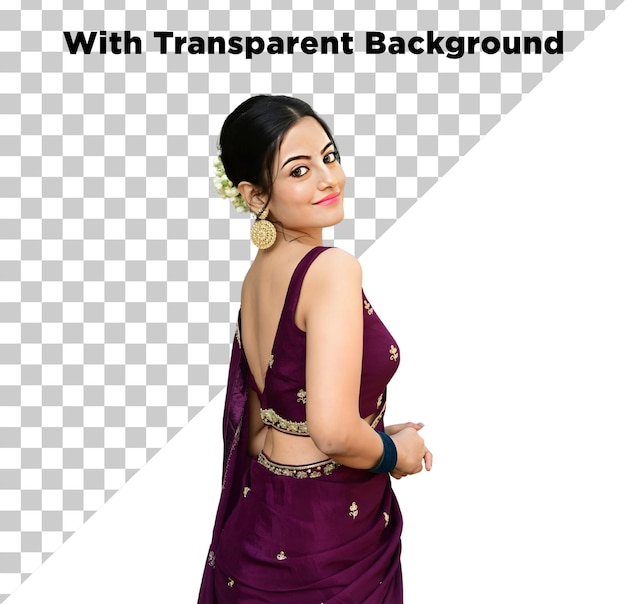 Beautiful Desi Girl Woman in Saree PNG PSD on Transparent Background